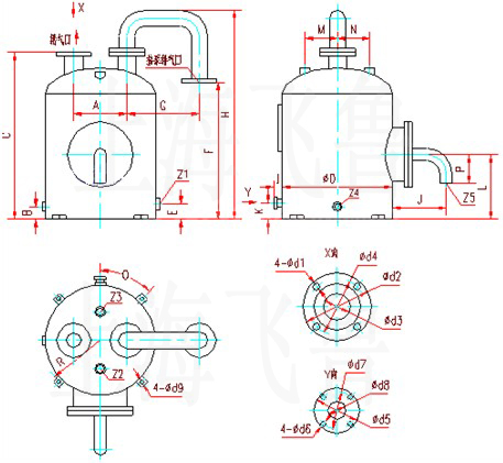 SK-1.5、SK-3水环式真空泵及压缩机用气水分离器外形及安装尺寸